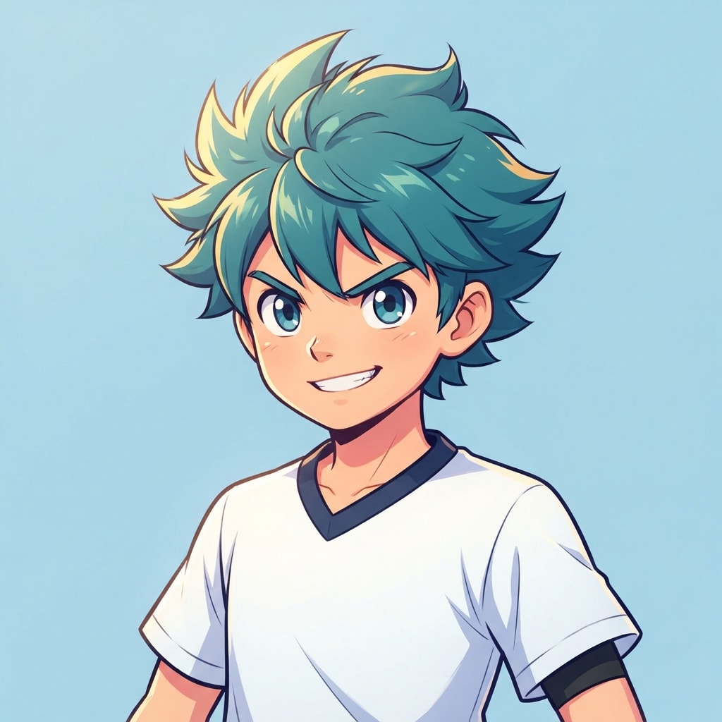 Image: anime bust portrait of a determined 12-year-old yo