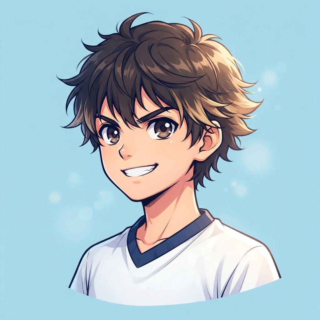 Image: anime bust portrait of a determined 12-year-old yo