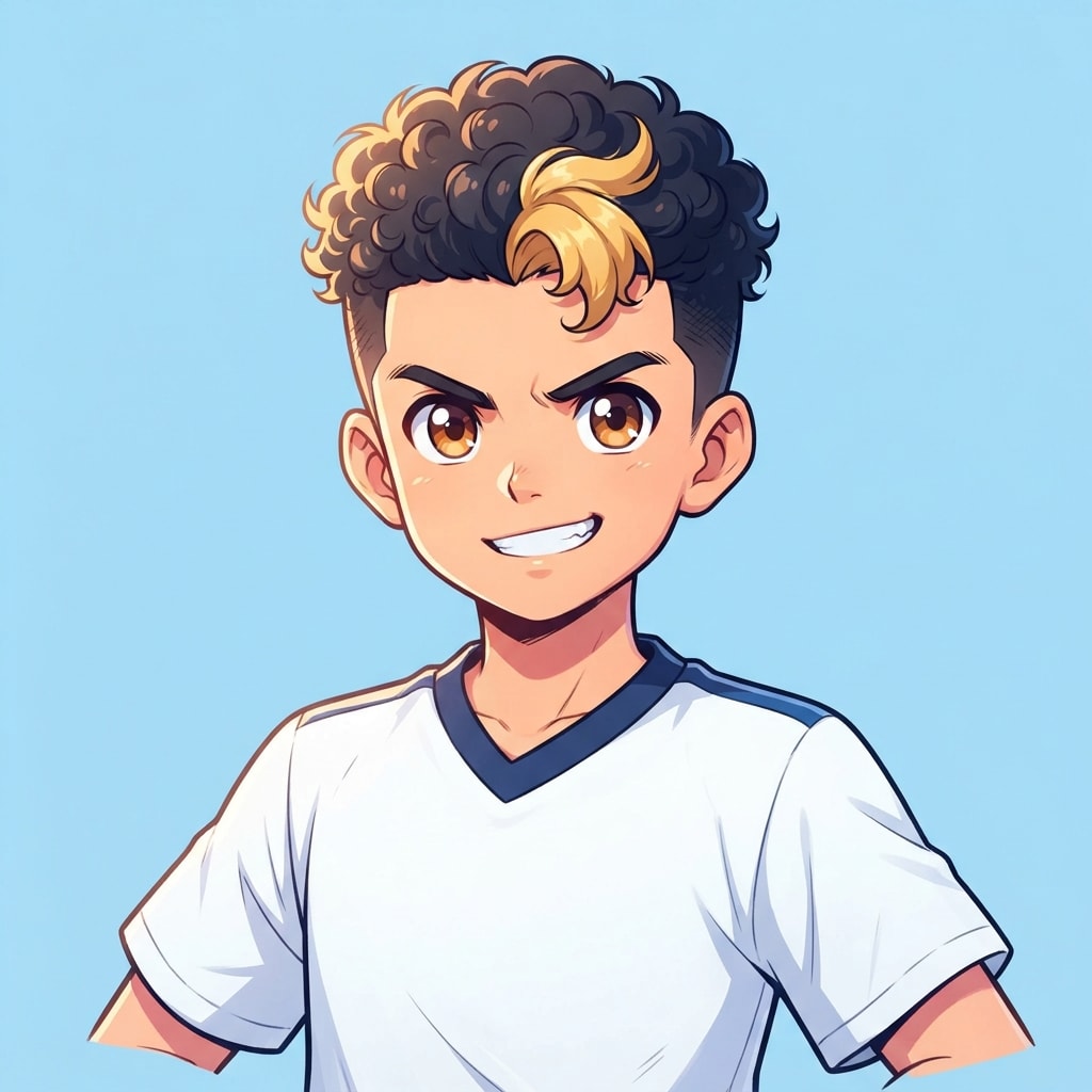 Image: anime bust portrait of a determined 12-year-old yo