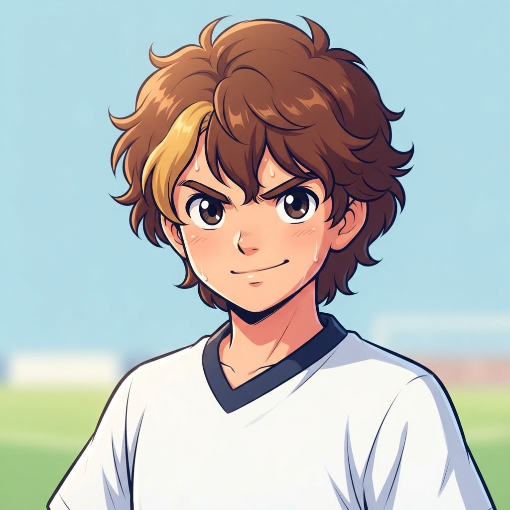 Image: anime bust portrait of a determined 12-year-old yo