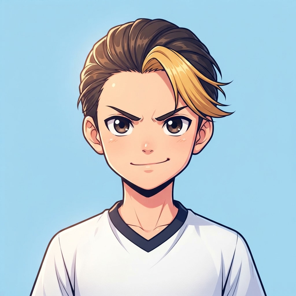 Image: anime bust portrait of a determined 12-year-old yo