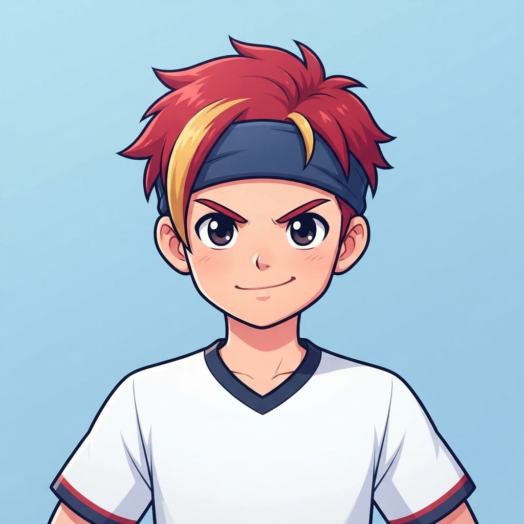 Image: anime bust portrait of a determined 12-year-old yo