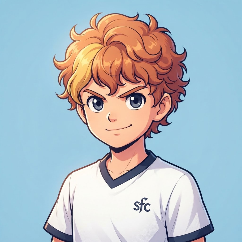 Image: anime bust portrait of a determined 12-year-old yo