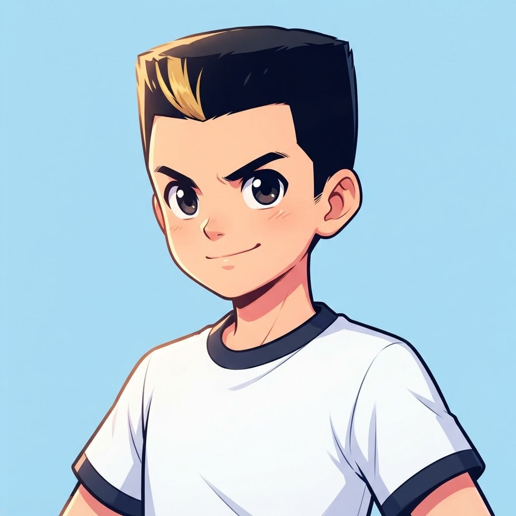 Image: anime bust portrait of a determined 12-year-old yo