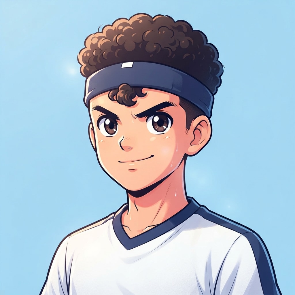 Image: anime bust portrait of a determined 12-year-old yo