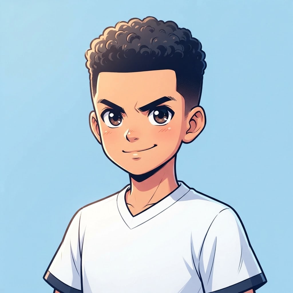 Image: anime bust portrait of a determined 12-year-old yo