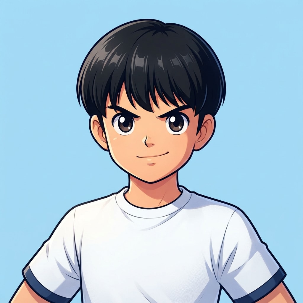 Image: anime bust portrait of a determined 12-year-old yo