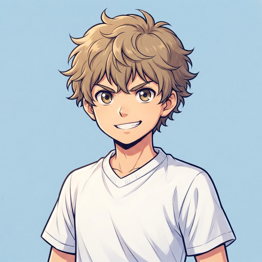 Image: anime bust portrait of a determined 12-year-old yo