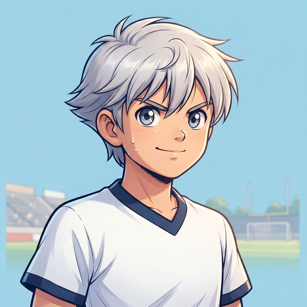 Image: anime bust portrait of a determined 12-year-old yo