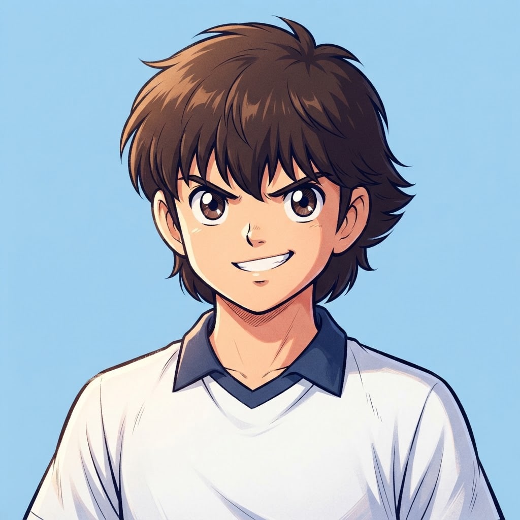 Image: anime bust portrait of a determined 12-year-old yo