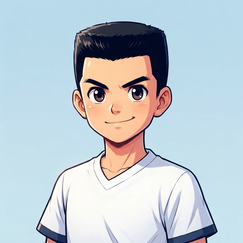 Image: anime bust portrait of a determined 12-year-old yo