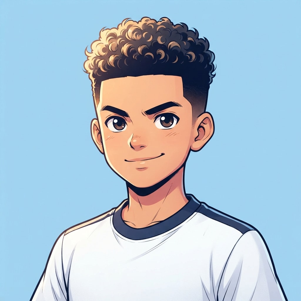Image: anime bust portrait of a determined 12-year-old yo