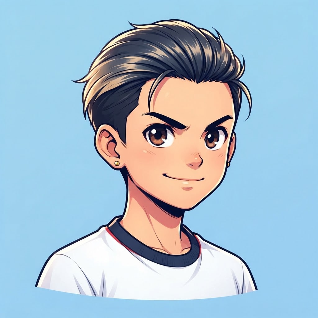 Image: anime bust portrait of a determined 12-year-old yo