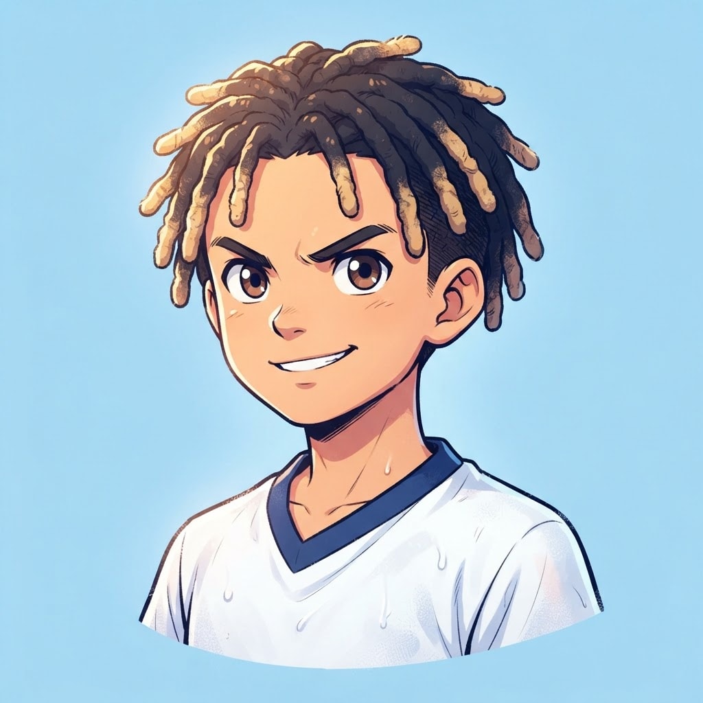 Image: anime bust portrait of a determined 12-year-old yo