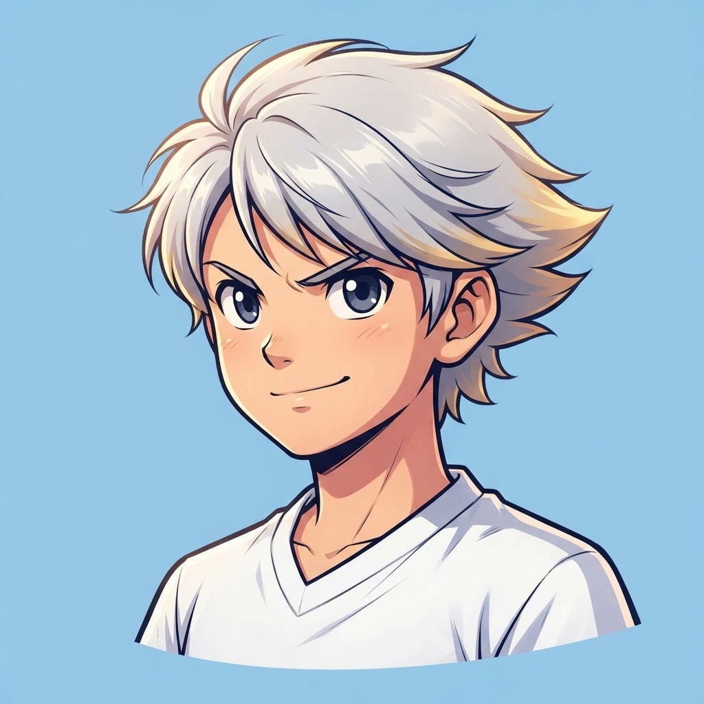 Image: anime bust portrait of a determined 12-year-old yo