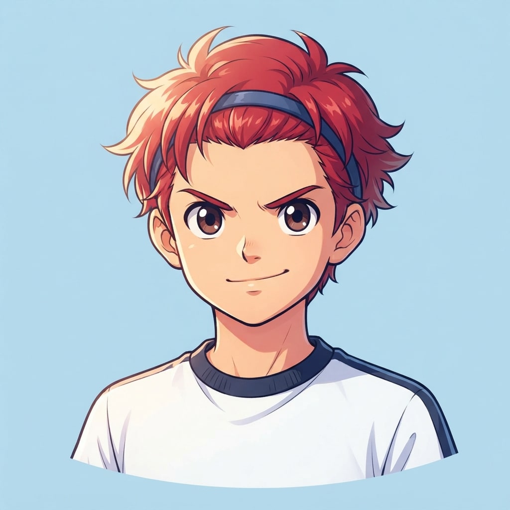 Image: anime bust portrait of a determined 12-year-old yo