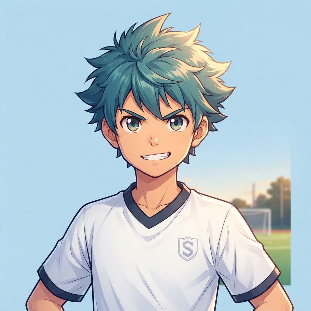 Image: anime bust portrait of a determined 12-year-old yo