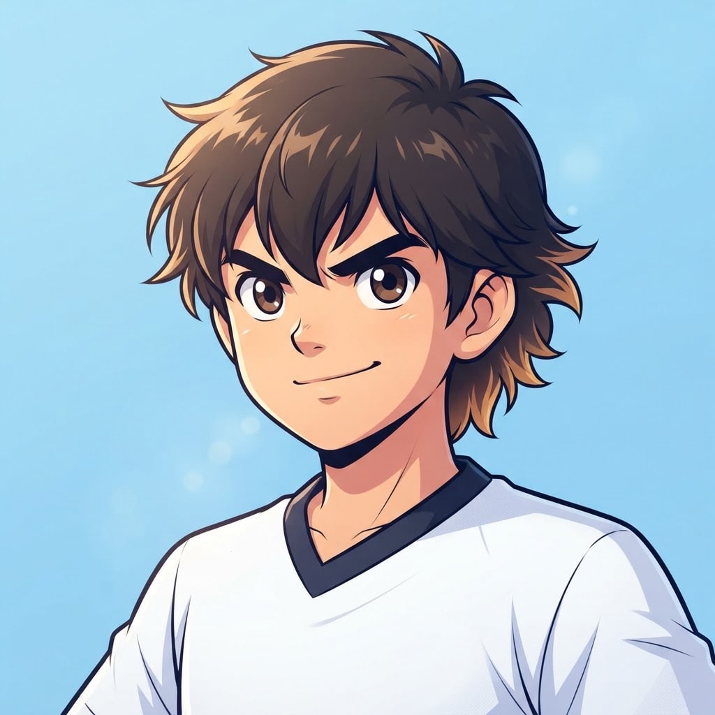 Image: anime bust portrait of a determined 12-year-old yo