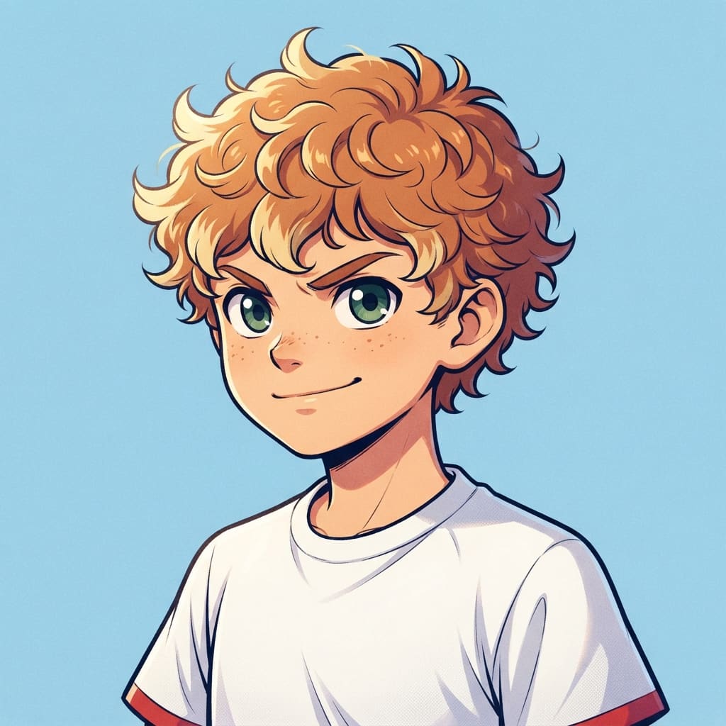 Image: anime bust portrait of a determined 12-year-old yo