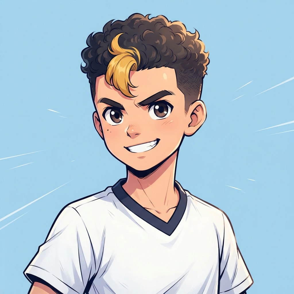 Image: anime bust portrait of a determined 12-year-old yo