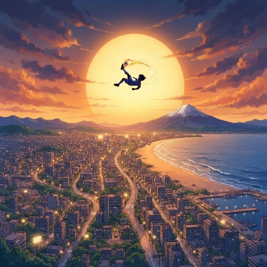 Image: zoom out of this exact scene, camera much further