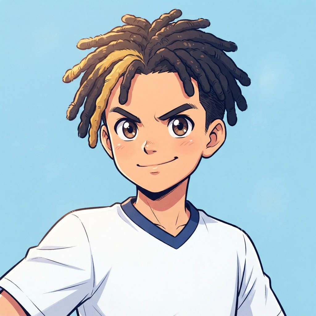 Image: anime bust portrait of a determined 12-year-old yo