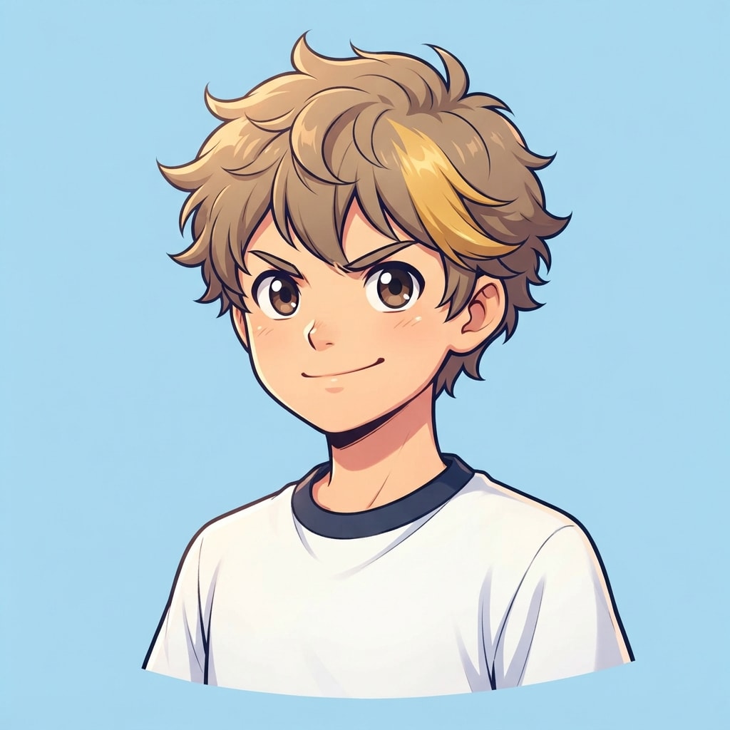 Image: anime bust portrait of a determined 12-year-old yo