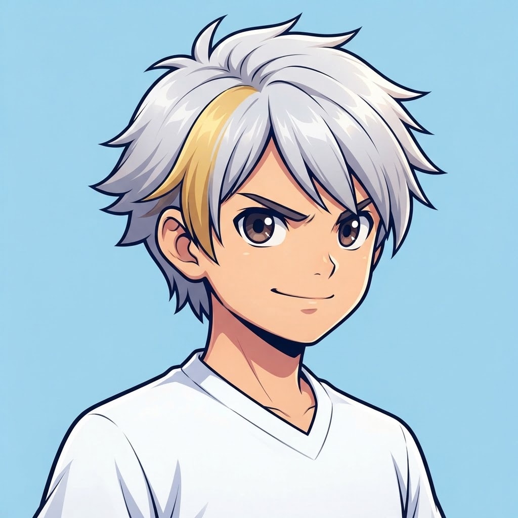Image: anime bust portrait of a determined 12-year-old yo