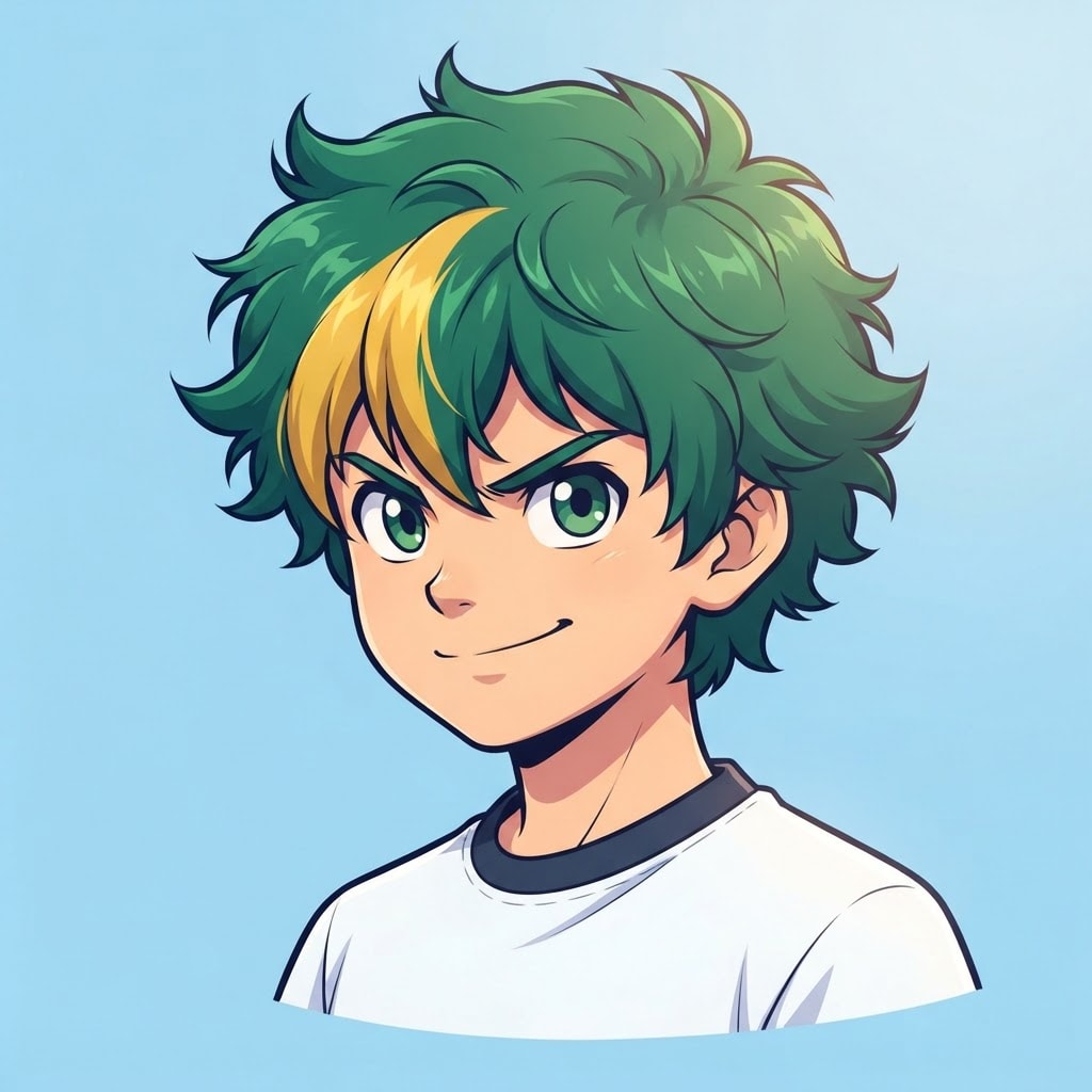 Image: anime bust portrait of a determined 12-year-old yo