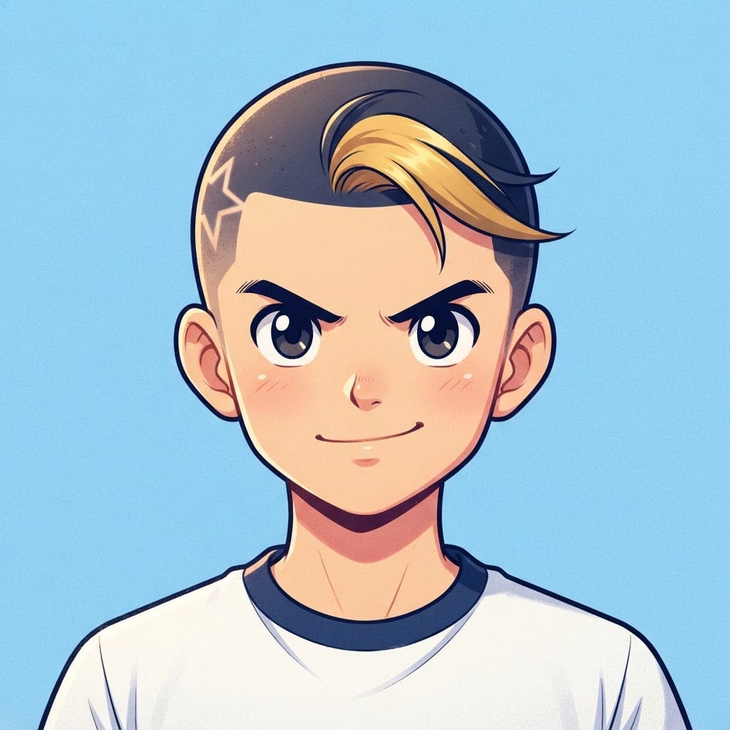 Image: anime bust portrait of a determined 12-year-old yo