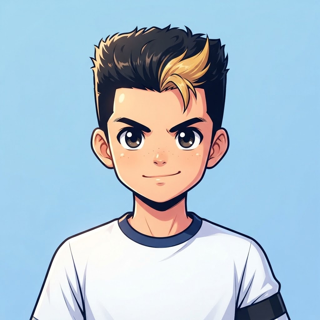 Image: anime bust portrait of a determined 12-year-old yo