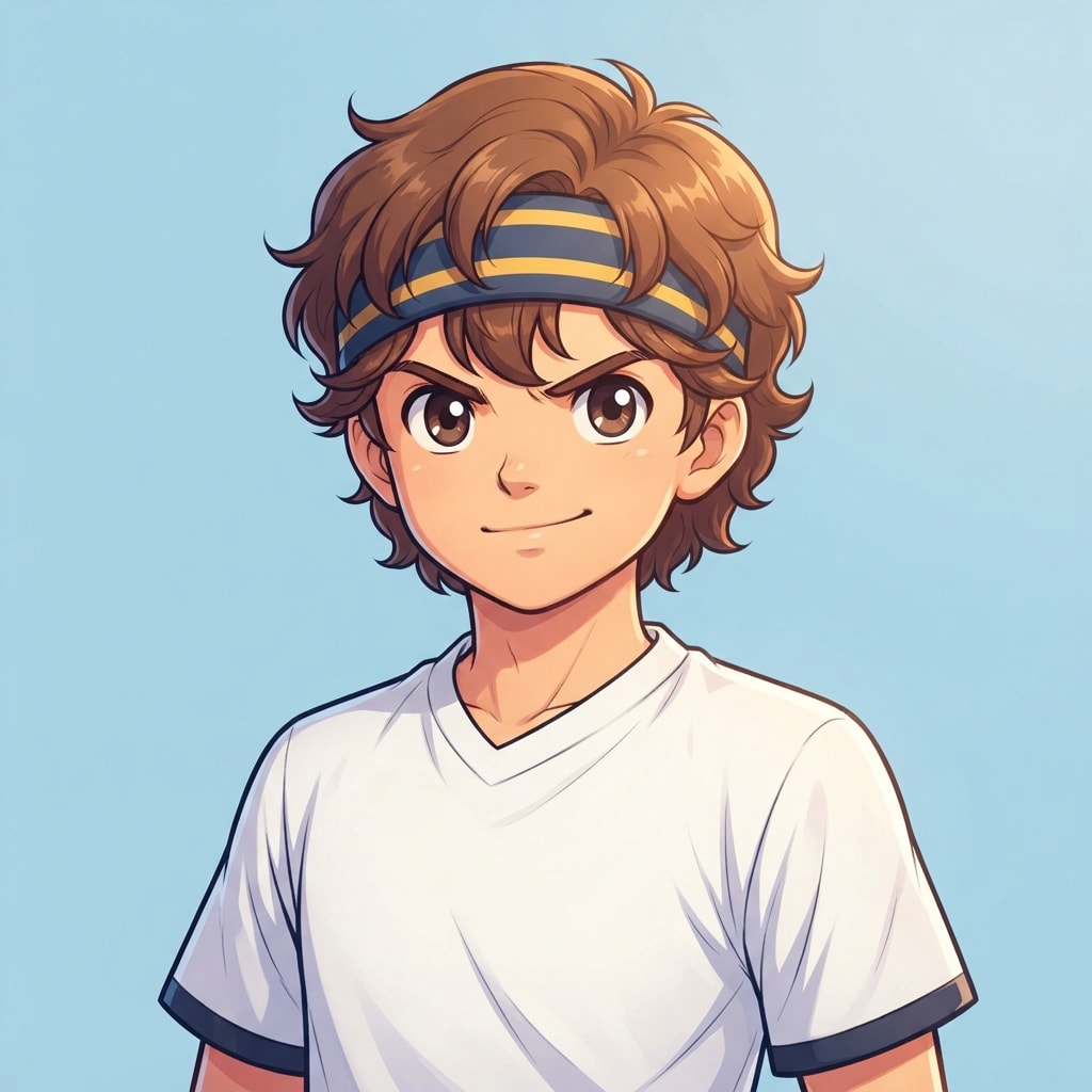 Image: anime bust portrait of a determined 12-year-old yo