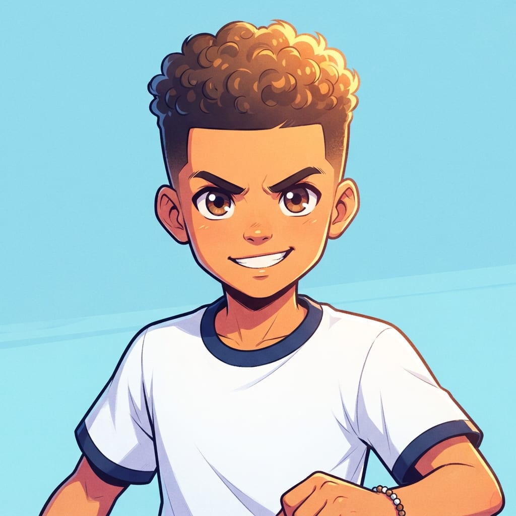 Image: anime bust portrait of a determined 12-year-old yo