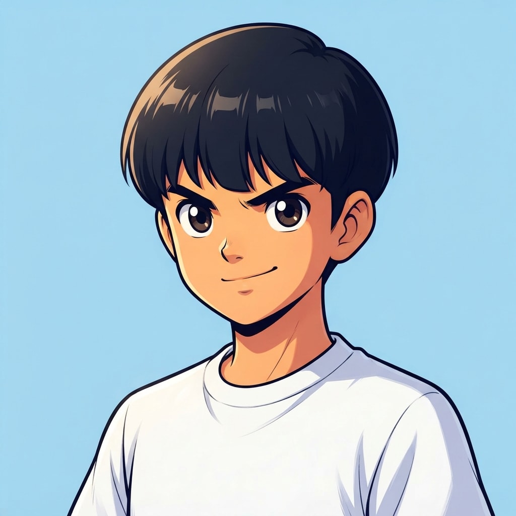 Image: anime bust portrait of a determined 12-year-old yo