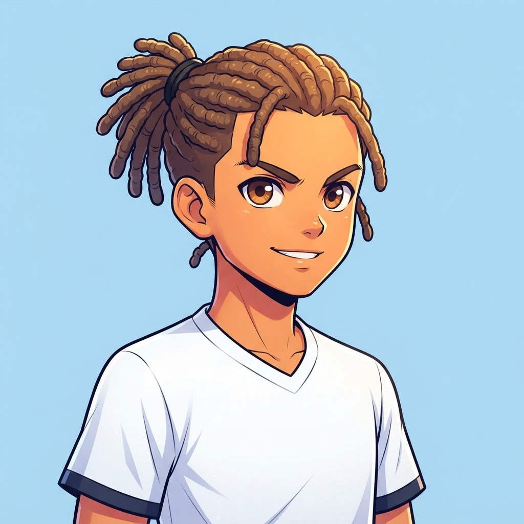 Image: anime bust portrait of a determined 12-year-old yo