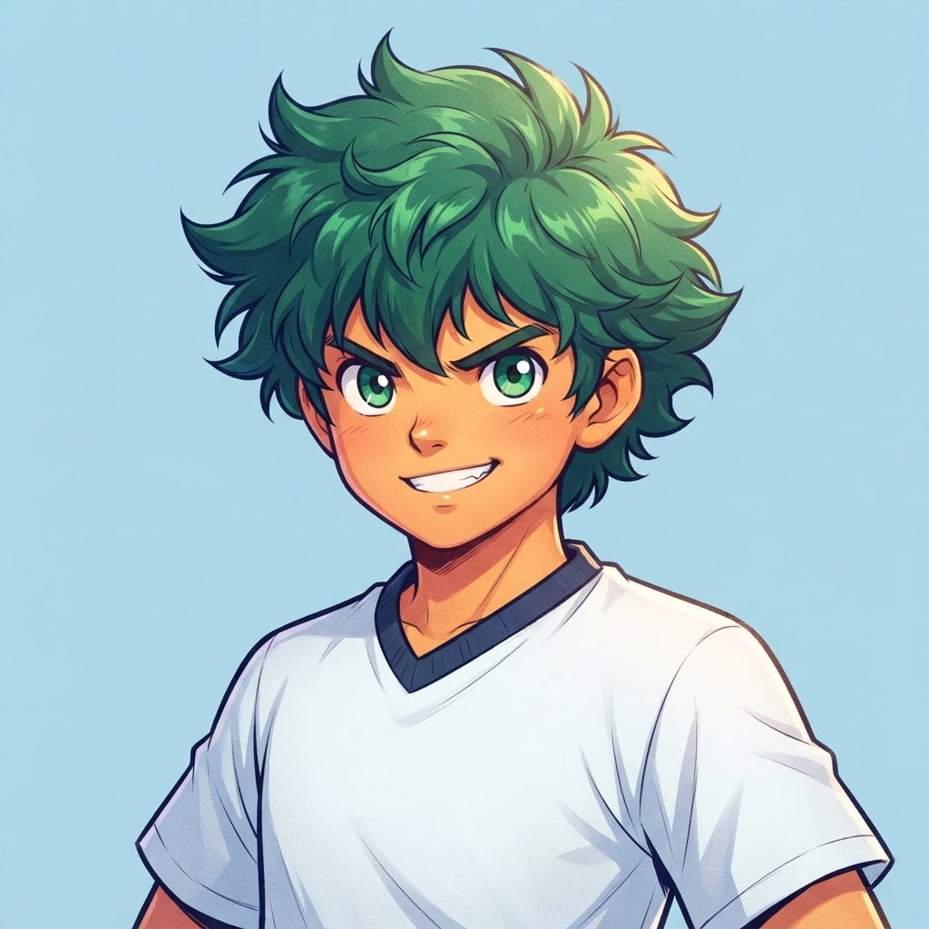 Image: anime bust portrait of a determined 12-year-old yo