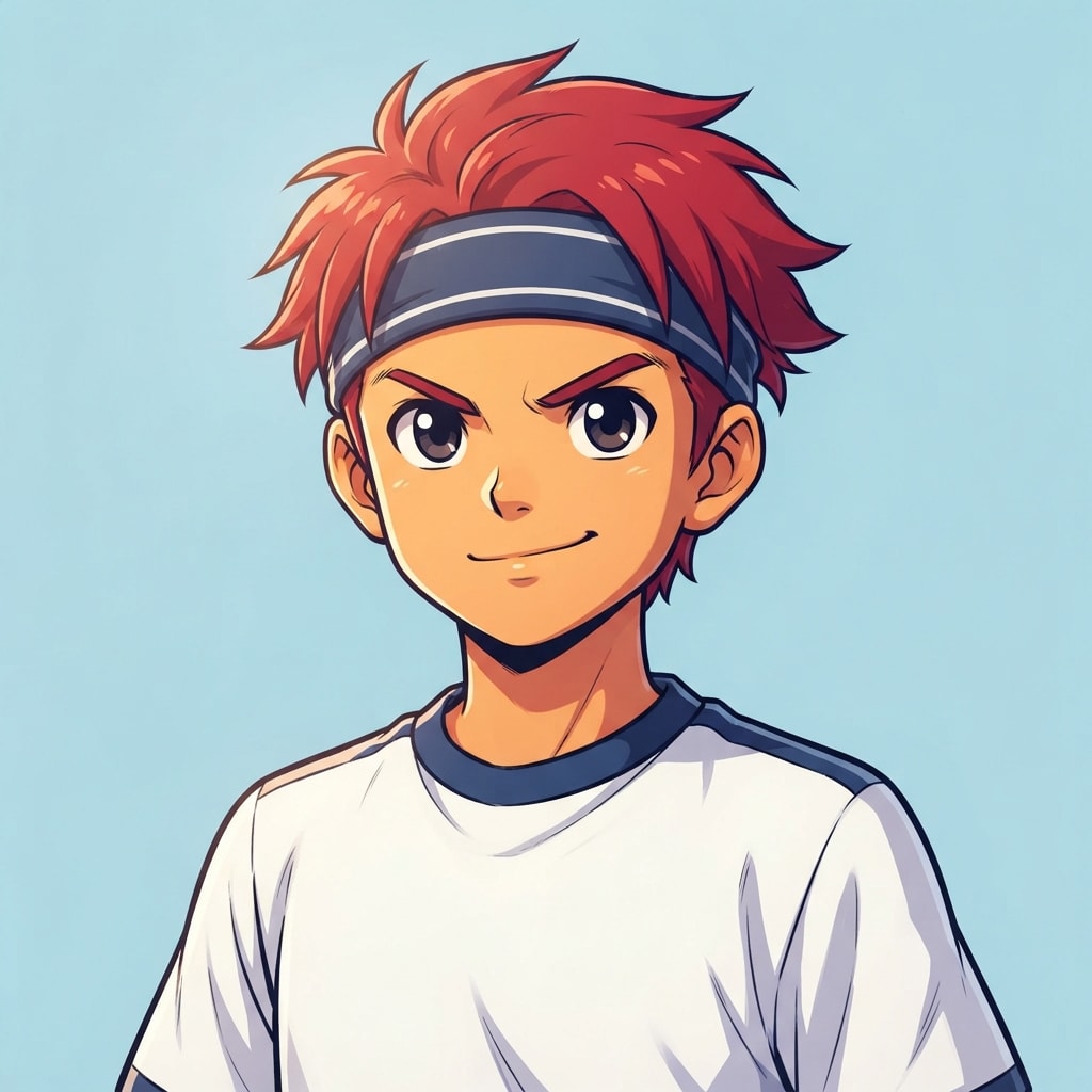 Image: anime bust portrait of a determined 12-year-old yo