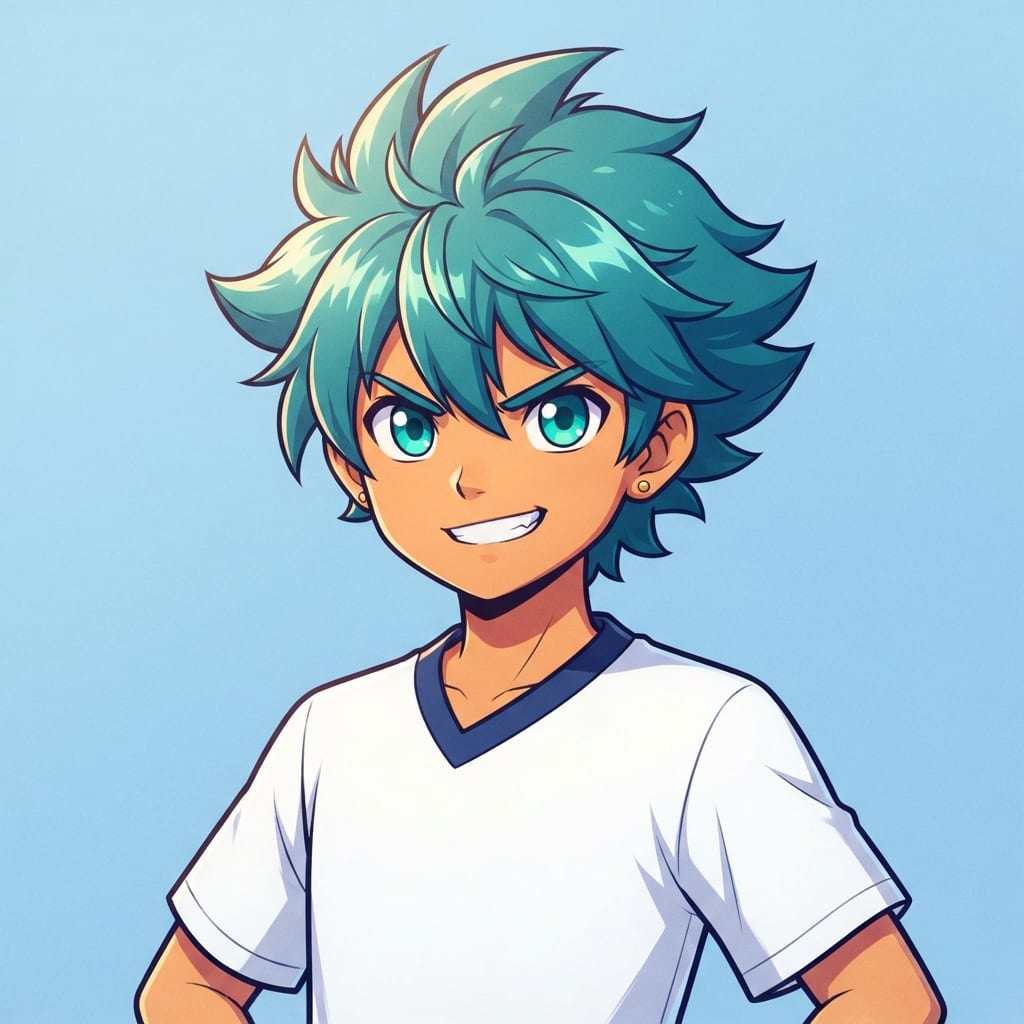 Image: anime bust portrait of a determined 12-year-old yo