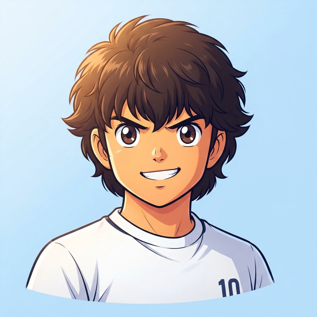 Image: anime bust portrait of a determined 12-year-old yo