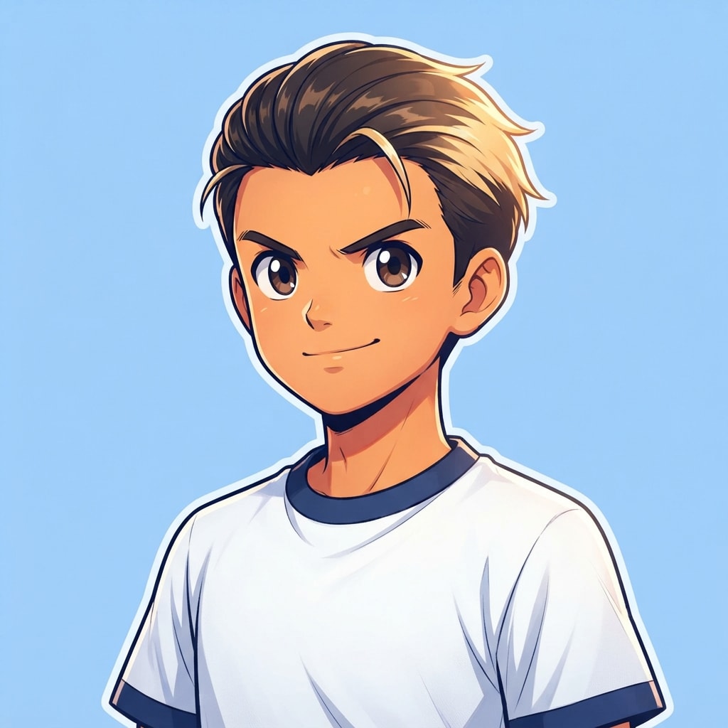 Image: anime bust portrait of a determined 12-year-old yo