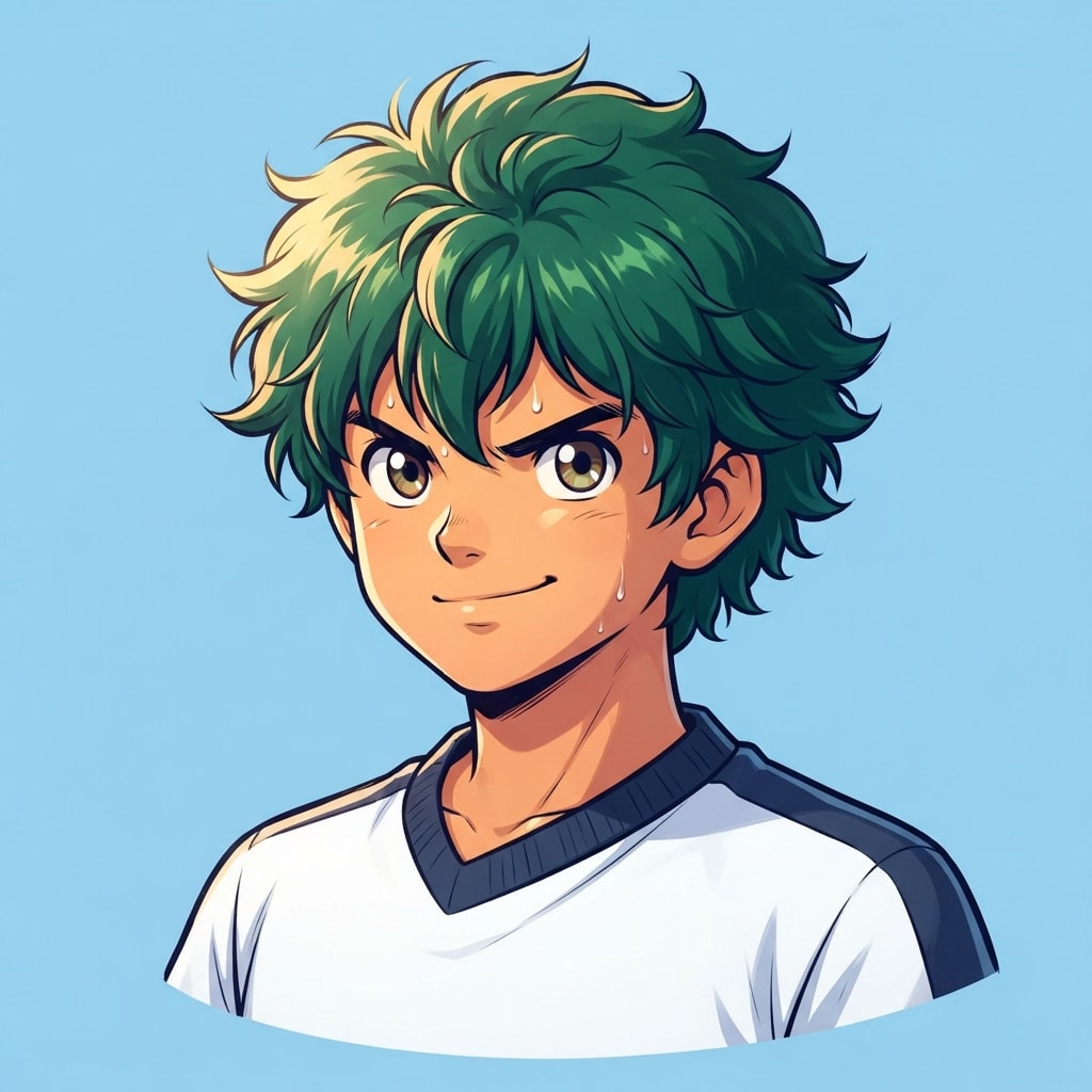Image: anime bust portrait of a determined 12-year-old yo