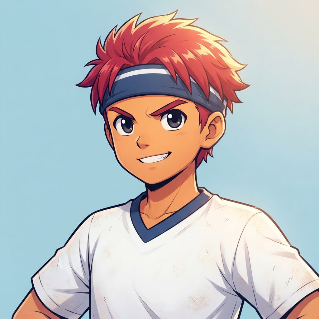 Image: anime bust portrait of a determined 12-year-old yo