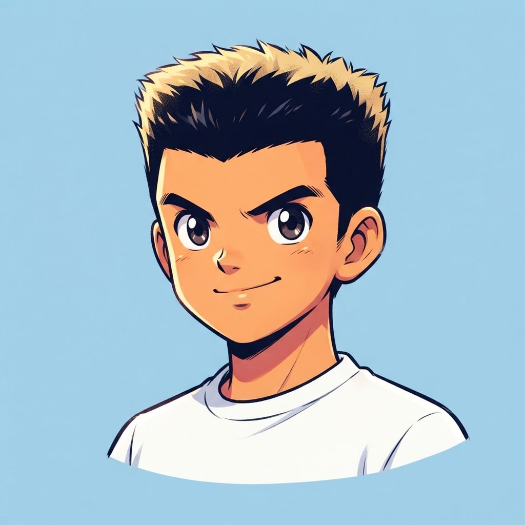 Image: anime bust portrait of a determined 12-year-old yo
