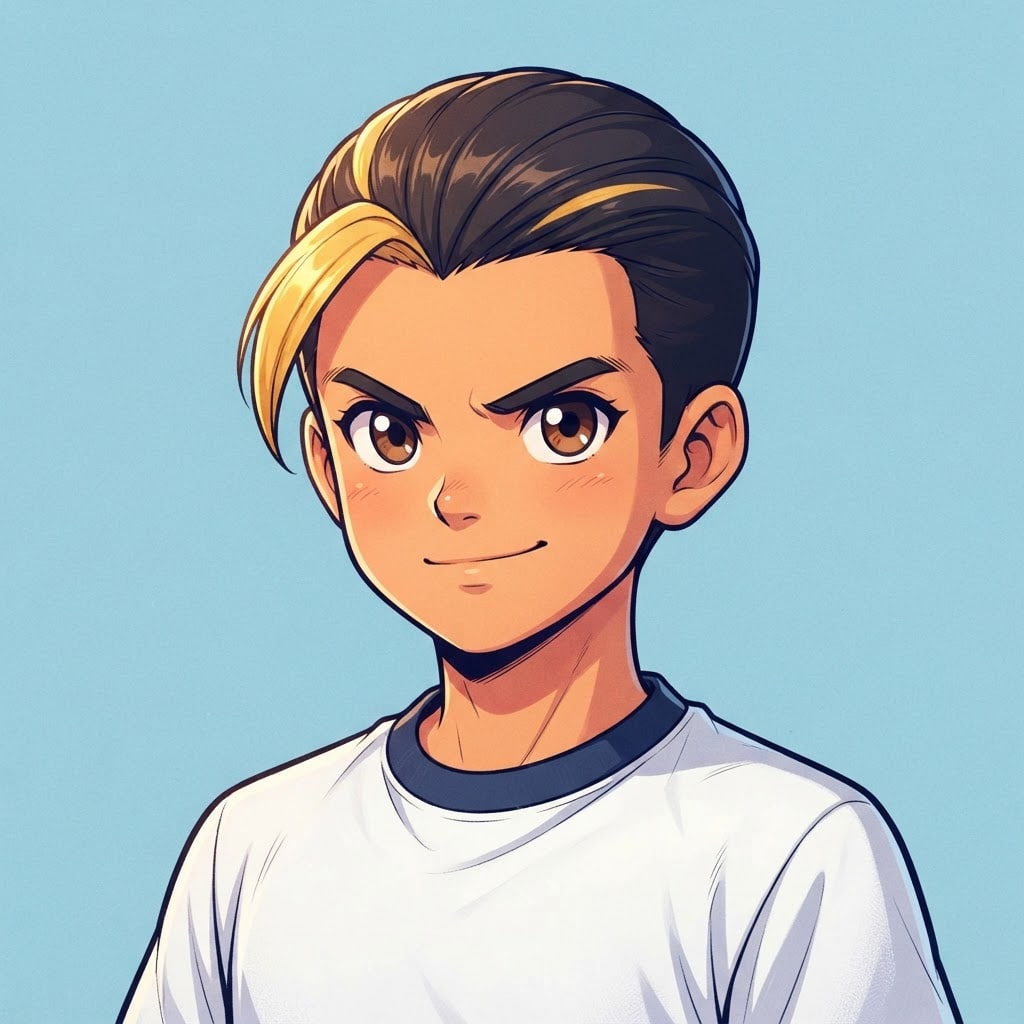 Image: anime bust portrait of a determined 12-year-old yo