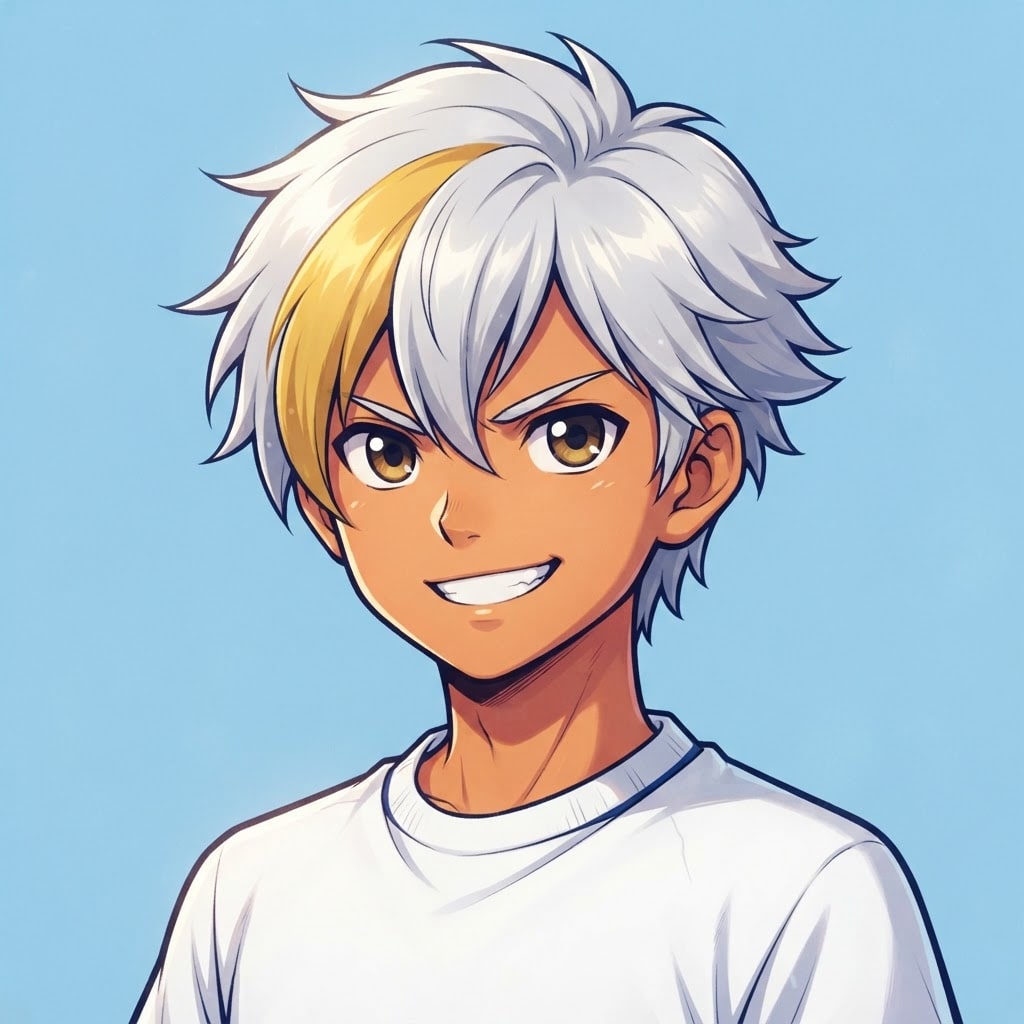 Image: anime bust portrait of a determined 12-year-old yo