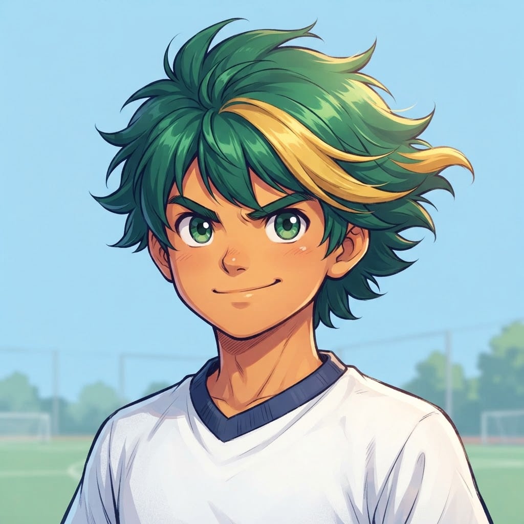 Image: anime bust portrait of a determined 12-year-old yo