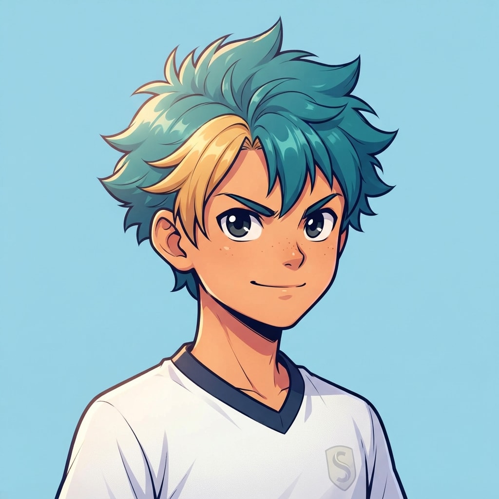 Image: anime bust portrait of a determined 12-year-old yo