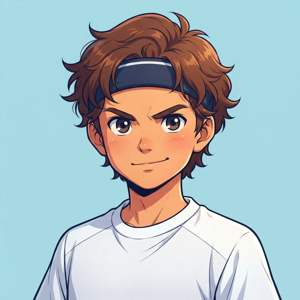 Image: anime bust portrait of a determined 12-year-old yo