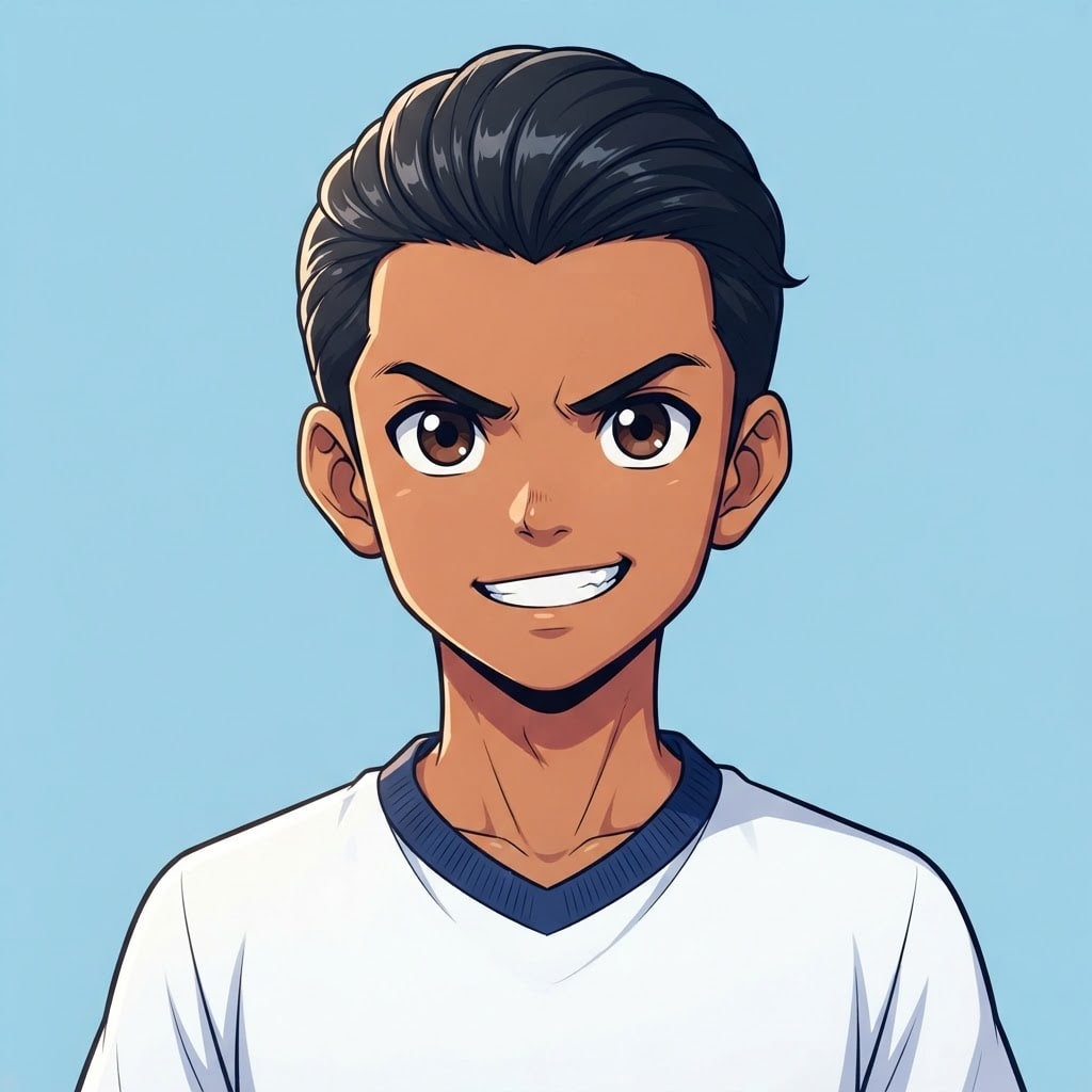 Image: anime bust portrait of a determined 12-year-old yo