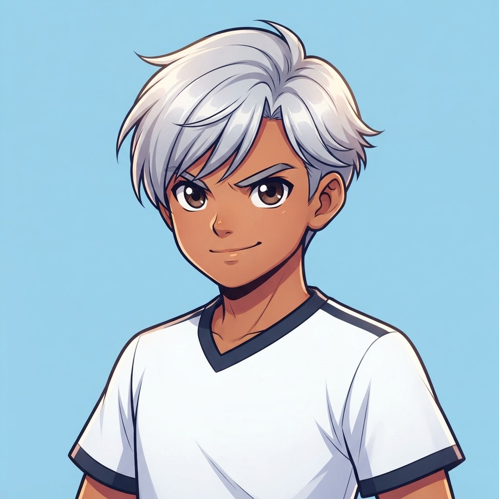 Image: anime bust portrait of a determined 12-year-old yo